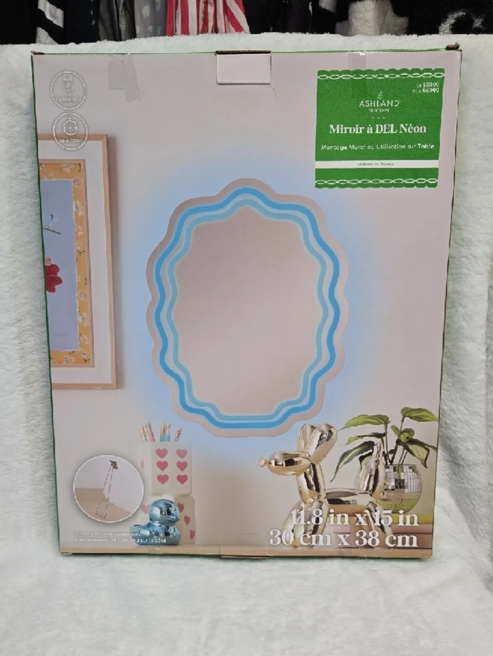 Nwt! Ashland Blue LED Neon Wavy Frame Mirror